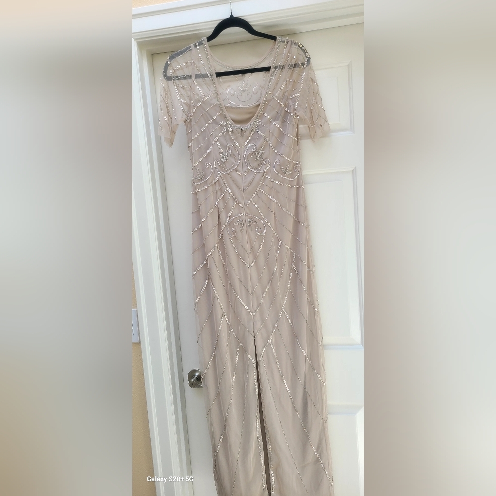 Adrianna Papell Beige Sequin Maxi Dress